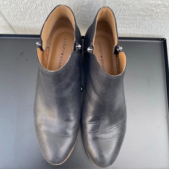 Lucky Brand Burklee Ankle Booties Side Zip Leather Black Size 10 - Picture 2 of 9